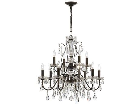 Crystorama Butler 12-Light English Bronze Chrome Crystal Candelabra Tiered Chandelier