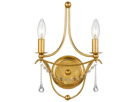 Crystorama Metro 2-Light Antique Gold Crystal Wall Sconce