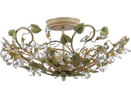 Crystorama Josie 5-Light Champagne Green Tea Off White Crystal Semi Flush Mount