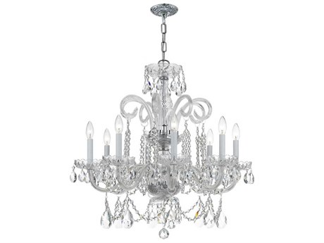 Crystorama Traditional Crystal 8-Light Chrome Glass Candelabra Chandelier