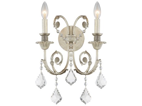 Crystorama Regis 2-Light Olde Silver Crystal Wall Sconce