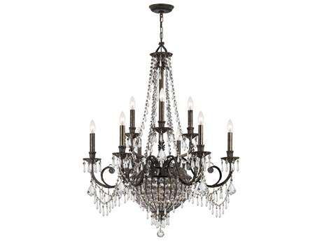 Crystorama Vanderbilt 12-Light English Bronze Crystal Candelabra Tiered Chandelier