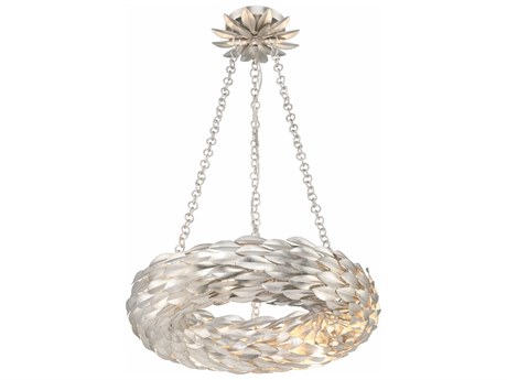 Crystorama Broche 6-Light Antique Silver Round Pendant