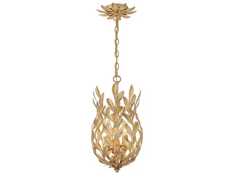 Crystorama Broche 3-Light Antique Gold Mini Pendant