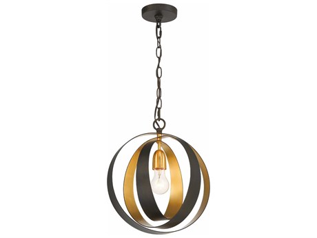 Crystorama Luna 1-Light English Bronze Antique Gold Geometric Round Mini Pendant