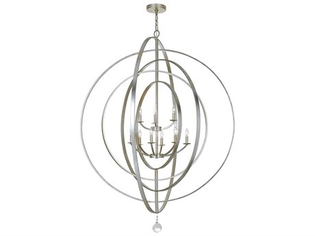 Crystorama Luna 9-Light Antique Silver Candelabra Globe Tiered Chandelier