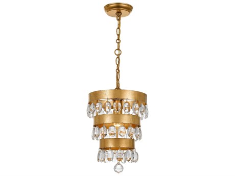 Crystorama Perla 1-Light Antique Gold Crystal Round Tiered Mini Pendant