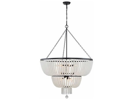 Crystorama Rylee 12-Light Matte Black Glass Candelabra Tiered Chandelier