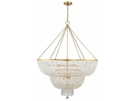 Crystorama Rylee 15-Light Antique Gold Glass Candelabra Chandelier