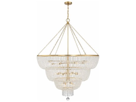 Crystorama Rylee 24-Light Antique Gold Glass Candelabra Chandelier
