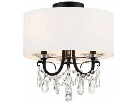 Crystorama Othello 3-Light Matte Black Crystal Drum Semi Flush Mount
