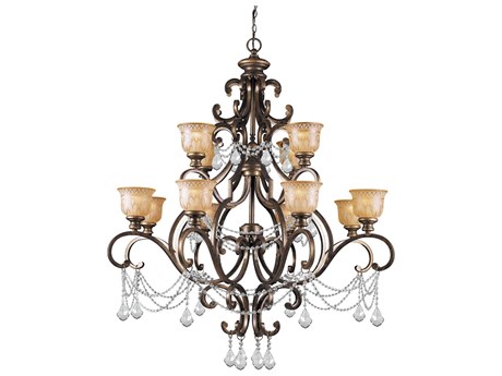 Crystorama Norwalk 12-Light Bronze Umber Crystal Glass Bell Tiered Chandelier