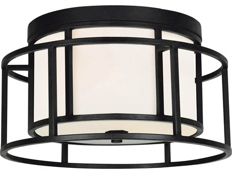 Crystorama Hulton 2-Light Matte Black White Drum Geometric Flush Mount