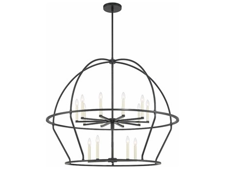 Crystorama Abbott 15-Light Black Candelabra Geometric Tiered Chandelier