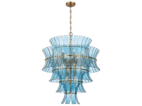Crystorama Abigail 21-Light Aged Brass Blue Tiered Chandelier