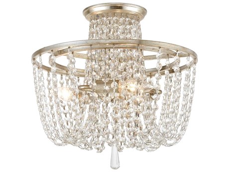 Crystorama Arcadia 3-Light Antique Silver Clear Crystal Semi Flush Mount