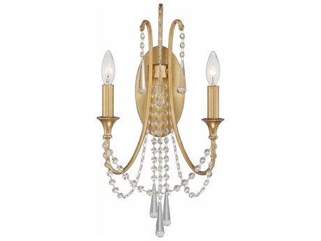 Crystorama Arcadia 2-Light Antique Gold Crystal Wall Sconce