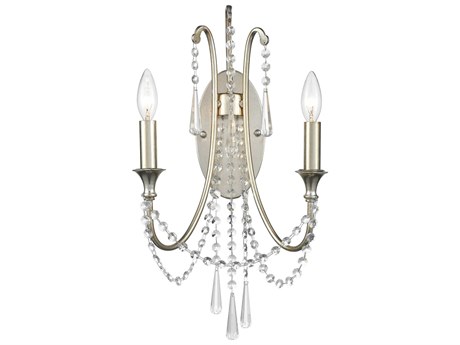 Crystorama Arcadia 2-Light Antique Silver Crystal Wall Sconce