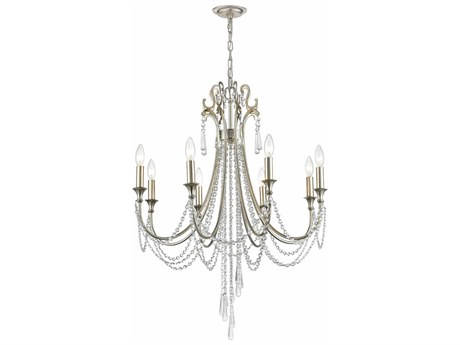 Crystorama Arcadia 8-Light Antique Silver Steel Crystal Candelabra Chandelier