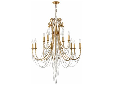 Crystorama Arcadia 12-Light Antique Gold Crystal Candelabra Tiered Chandelier