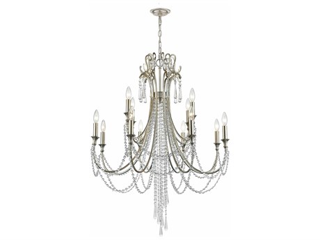Crystorama Arcadia 12-Light Antique Silver Steel Crystal Candelabra Tiered Chandelier