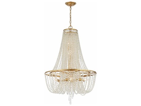 Crystorama Arcadia 9-Light Antique Gold Steel Crystal Candelabra Tiered Chandelier