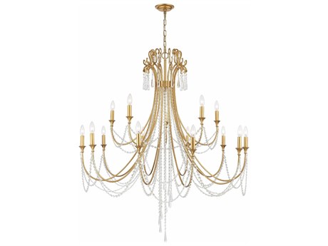 Crystorama Arcadia 15-Light Antique Gold Steel Crystal Candelabra Tiered Chandelier