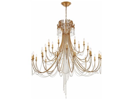 Crystorama Arcadia 28-Light Antique Gold Steel Crystal Candelabra Tiered Chandelier