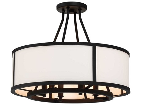Crystorama Bryant 4-Light Black Forged Glass Drum Semi Flush Mount