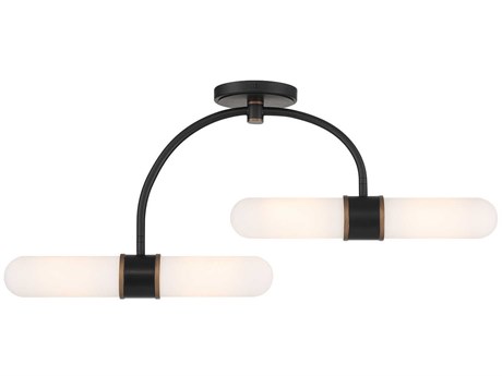 Crystorama Capsule 4-Light Matte Black Textured Gold Cylinder Semi Flush Mount