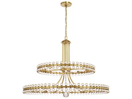 Crystorama Clover 24-Light Brass Glass Round Tiered Chandelier