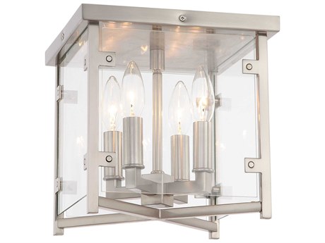 Crystorama Danbury 4-Light Brushed Nickel Glass Lantern Flush Mount