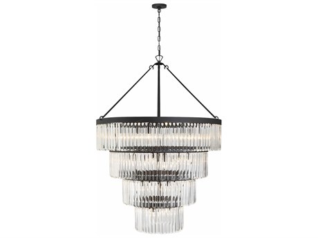 Crystorama Emory 22-Light Black Forged Crystal Candelabra Drum Tiered Chandelier
