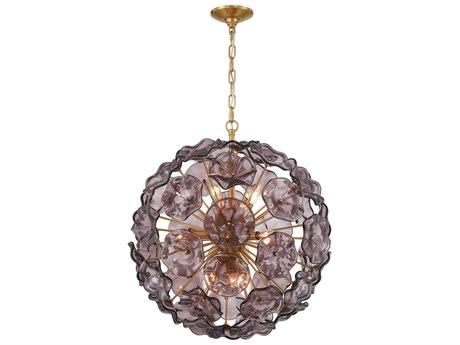 Crystorama Esme 9-Light Aged Brass Purple Sputnik Pendant