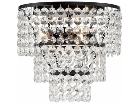 Crystorama Gabrielle 3-Light Matte Black Crystal Tiered Flush Mount