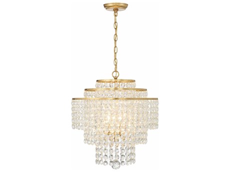 Crystorama Gabrielle 4-Light Antique Gold Crystal Glass Candelabra Tiered Chandelier