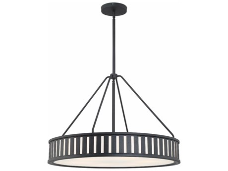 Crystorama Kendal 6-Light Black Forged Glass Drum Pendant
