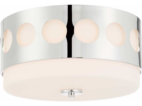 Crystorama Kirby 2-Light Polished Nickel Glass Drum Flush Mount