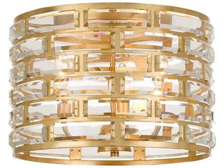Crystorama Meridian 3-Light Antique Gold Crystal Drum Flush Mount
