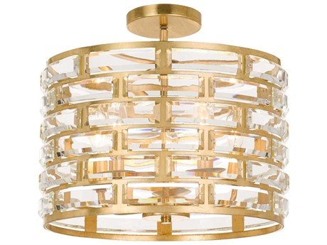 Crystorama Meridian 5-Light Antique Gold Crystal Drum Semi Flush Mount
