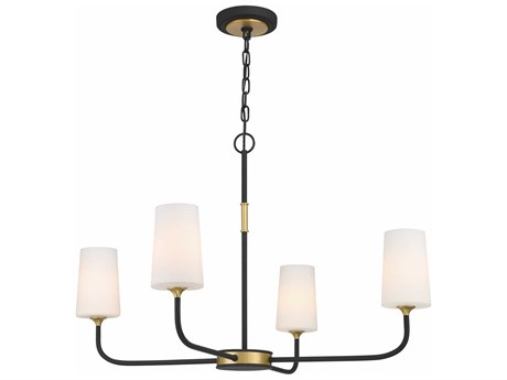Crystorama Niles 4-Light Black Forged Modern Gold Glass Candelabra Cylinder Chandelier