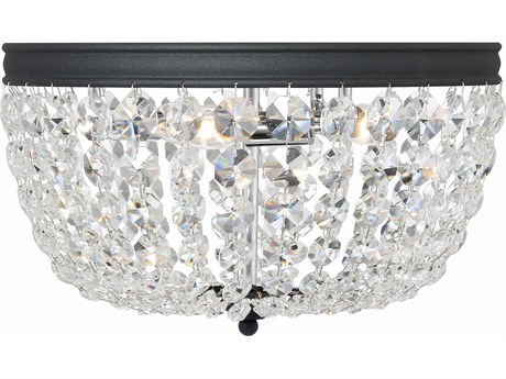 Crystorama Nola 3-Light Black Forged Crystal Glass Bowl Flush Mount