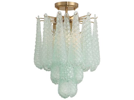 Crystorama Ollie 4-Light Aged Brass Green Semi Flush Mount