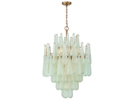 Crystorama Ollie 16-Light Aged Brass Green Candelabra Chandelier