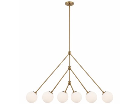 Crystorama Omni 6-Light Aged Brass Glass Candelabra Globe Linear Chandelier