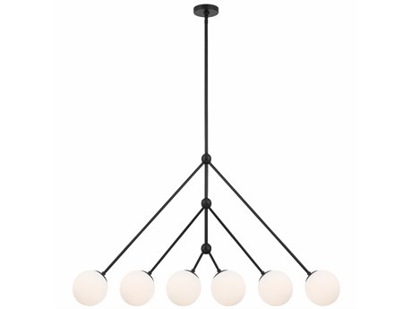 Crystorama Omni 6-Light Matte Black Glass Candelabra Globe Linear Chandelier