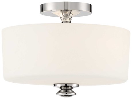 Crystorama Travis 2-Light Polished Nickel Glass Drum Semi Flush Mount