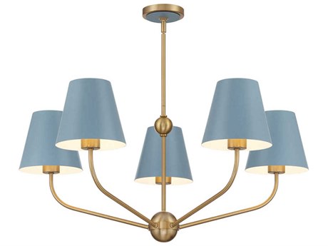 Crystorama Xavier 5-Light Vibrant Gold Blue Candelabra Chandelier
