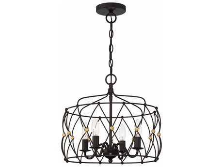 Crystorama Zucca 4-Light English Bronze Antique Gold Drum Geometric Chandelier