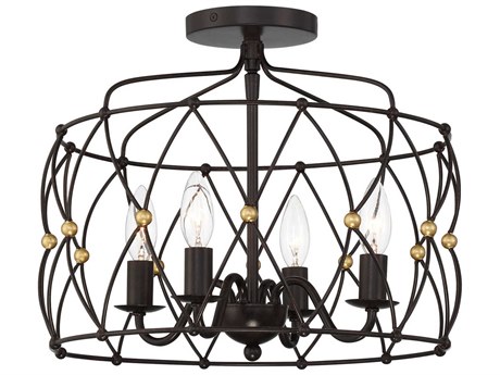 Crystorama Zucca 4-Light English Bronze Antique Gold Drum Semi Flush Mount